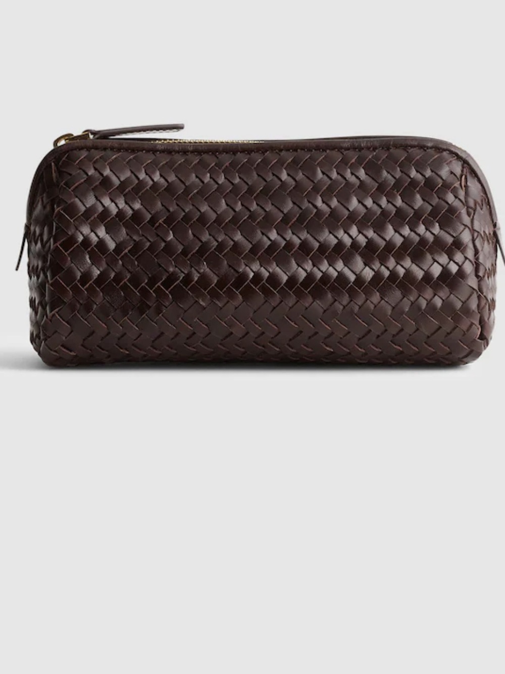 Interlaced Leather zippered makeup Pouch DARK BROWN Madewell woven leather bag
